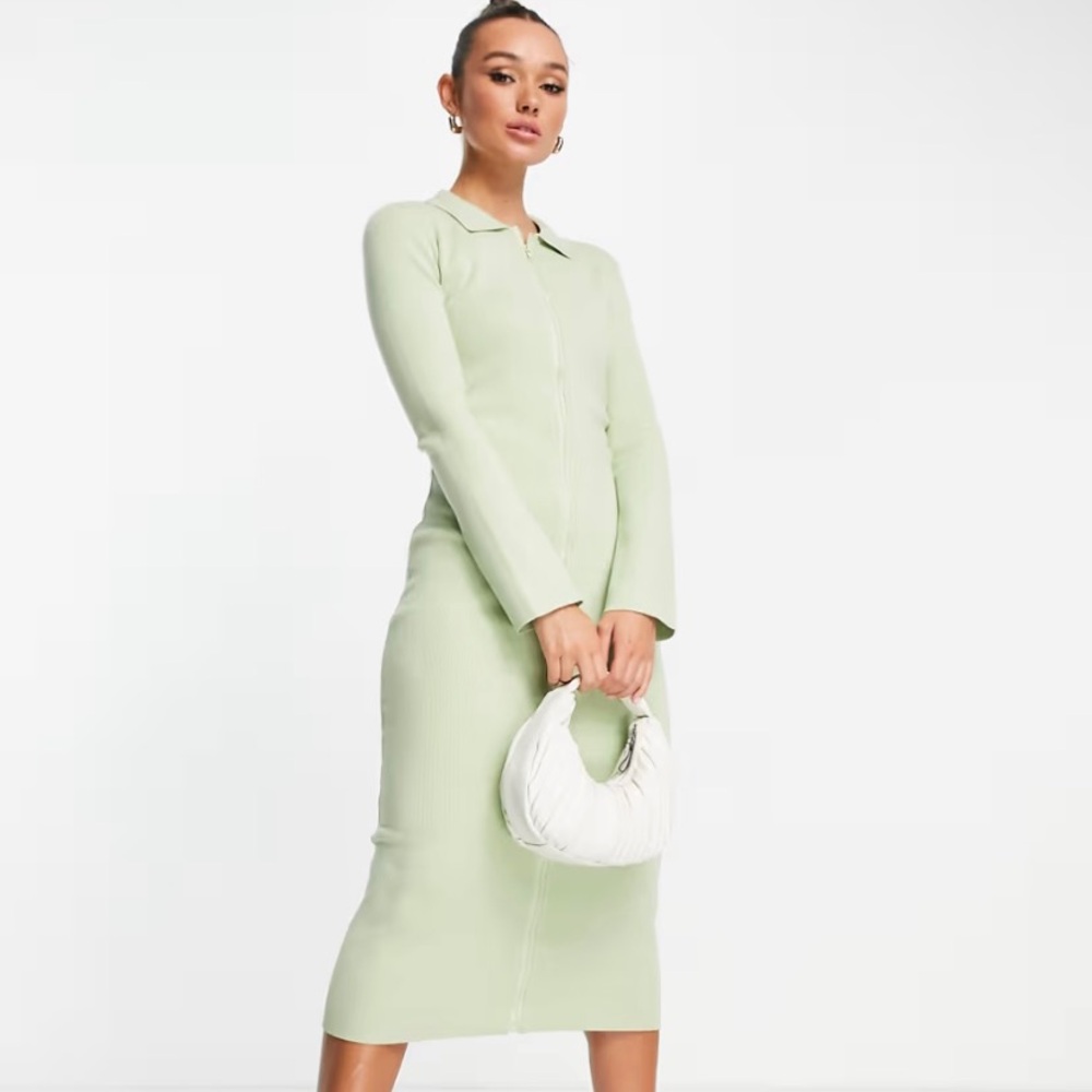 ASOS Pretty Lavish zip front knit shirt dress in mint